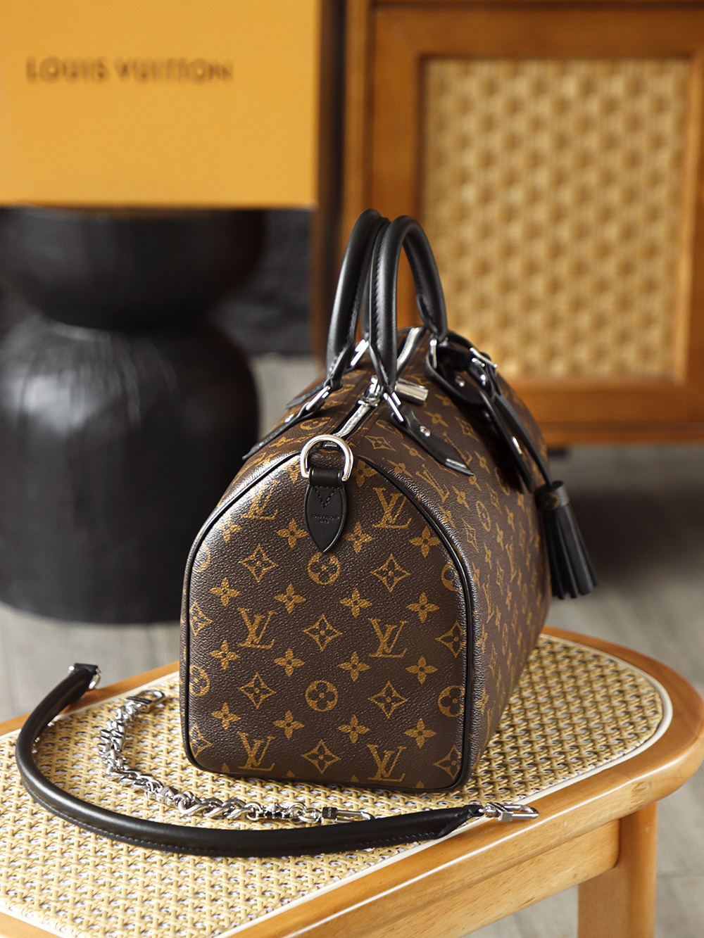 LOUIS VUITTON LV Speedy 30  全钢五金 经典老花 印花 拉链 涂层帆布 手提 斜挎单肩包 棕色A0 M12243