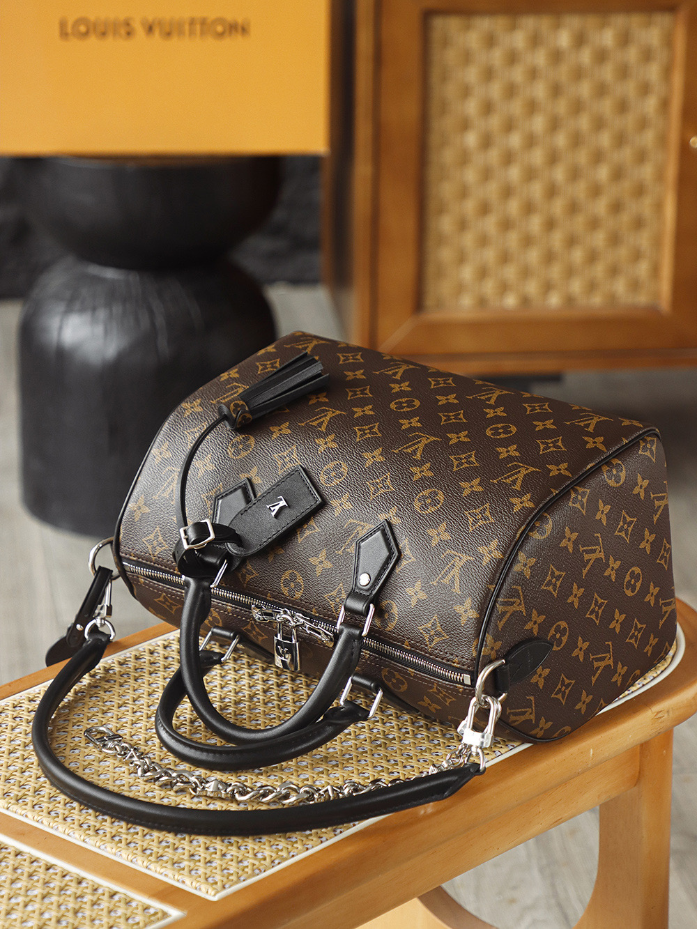 LOUIS VUITTON LV Speedy 30  全钢五金 经典老花 印花 拉链 涂层帆布 手提 斜挎单肩包 棕色A0 M12243