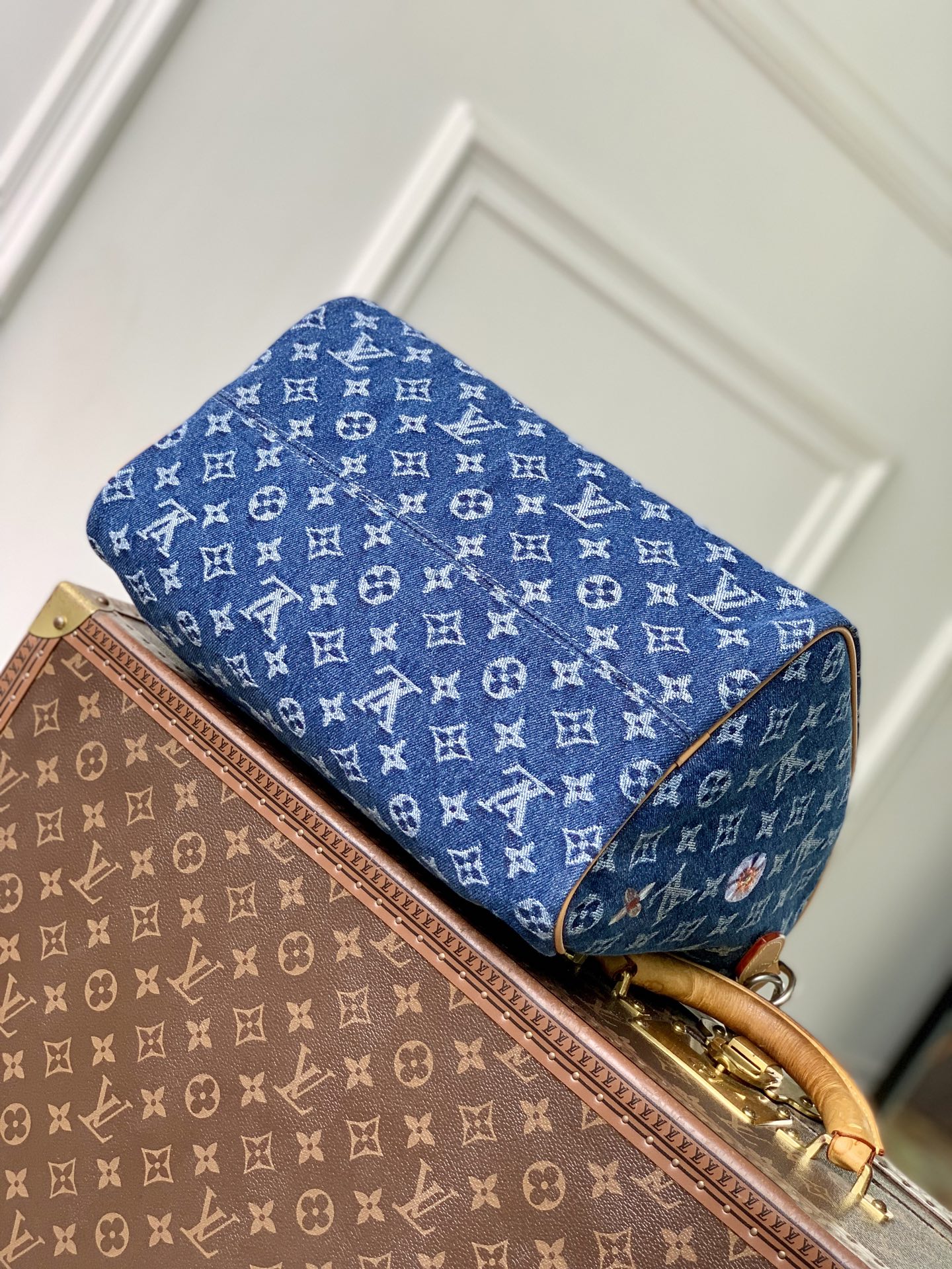 LOUIS VUITTON 路易威登 LV Speedy P9 30 可拆卸肩带 LV牛皮革 斜挎包 单肩包 双肩包 水桶 手提包  丹宁 M27556