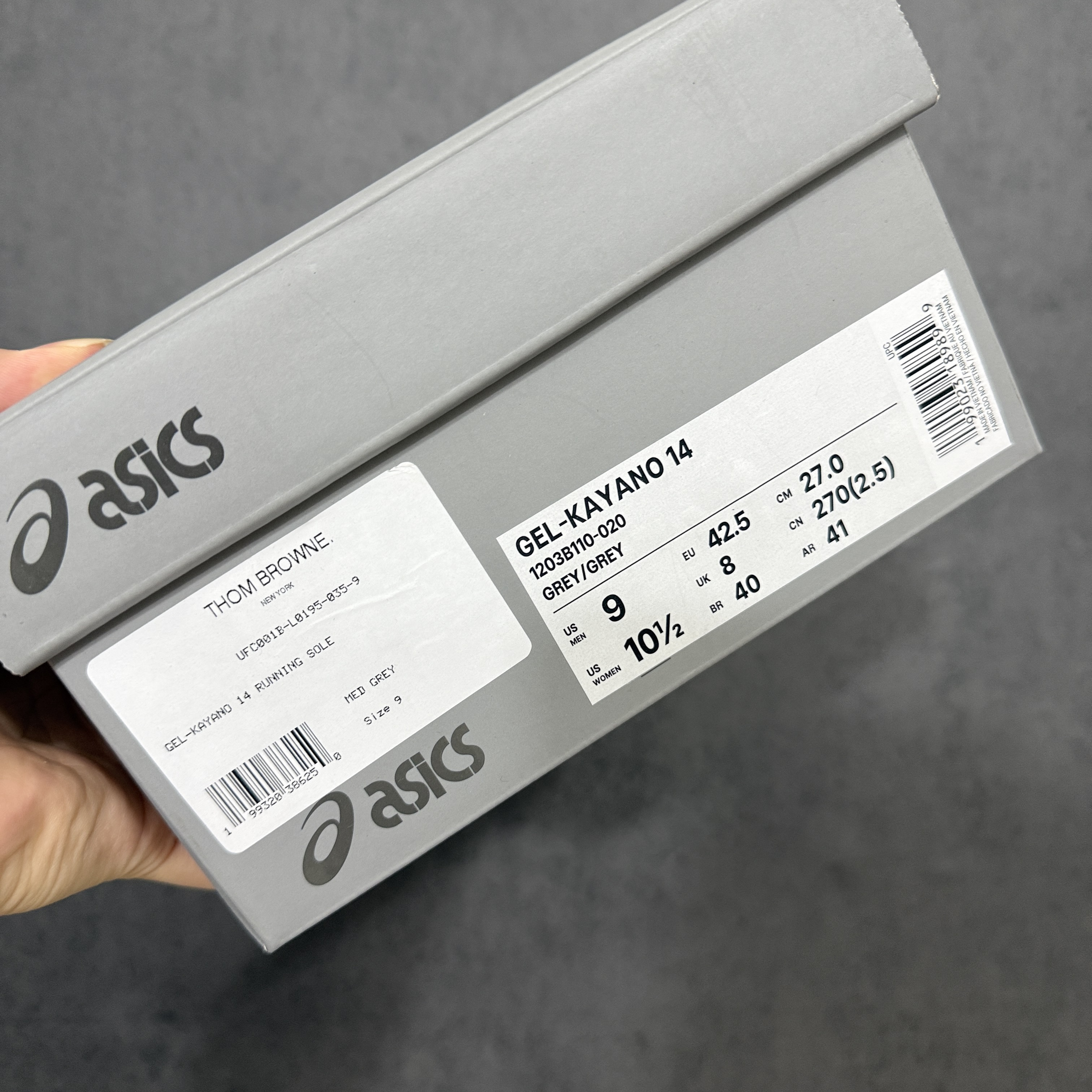 新版 Thom Browne x Asics K14 TB亚瑟士  低筒 减震 户外 运动鞋 跑步鞋  休闲鞋 板鞋 男女同款 灰色 UFC001B-L0195-035