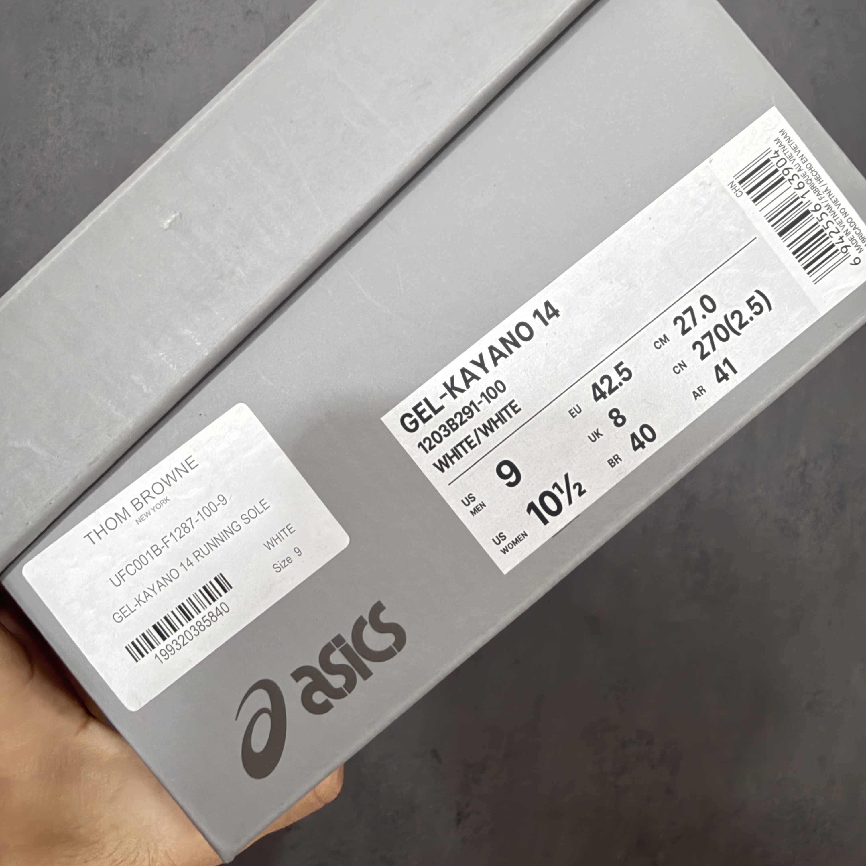 新版 Thom Browne x Asics K14 TB亚瑟士  低筒 减震 户外 运动鞋 跑步鞋  休闲鞋 板鞋 男女同款 灰色 UFC001B-L0195-100