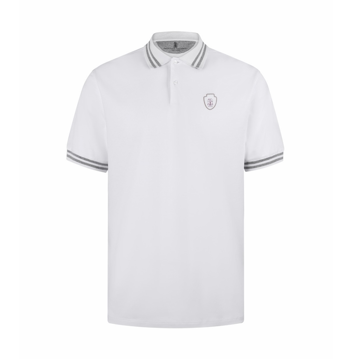 Brunello Cucinelli BC 拼接条纹刺绣Polo衫 短袖 T恤 白色 A2