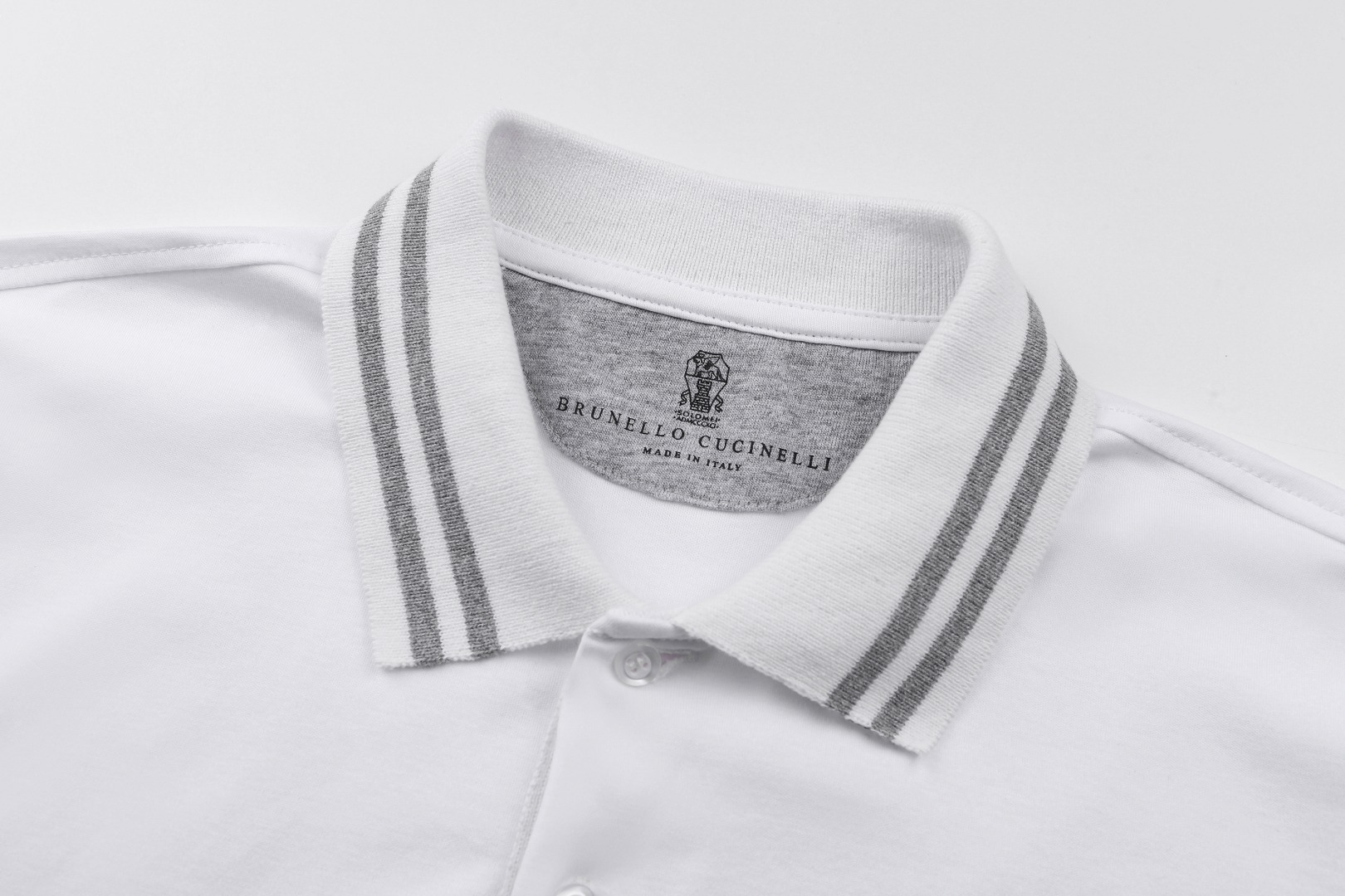 Brunello Cucinelli BC 拼接条纹刺绣Polo衫 短袖 T恤 白色 A2