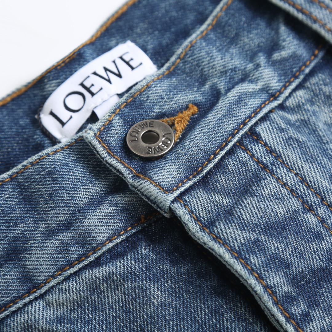 Loewe 罗意威 丹宁皮口袋牛仔裤 长裤 裤子 休闲裤 蓝色 黑色 B5