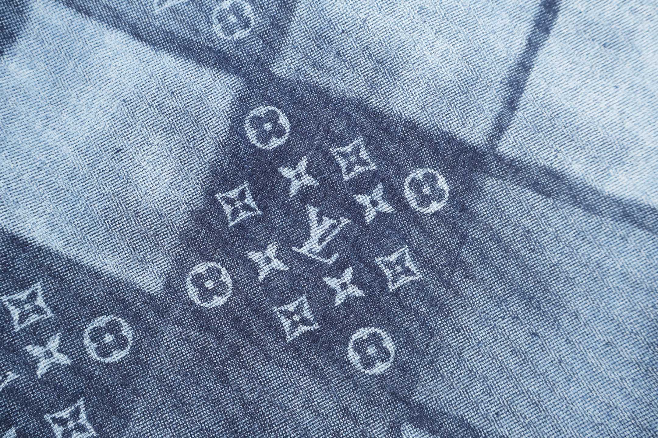 LOUIS VUITTON 路易威登 LV 烧花棋盘格松紧腰牛仔裤 短裤 休闲裤 裤子 蓝色 B0