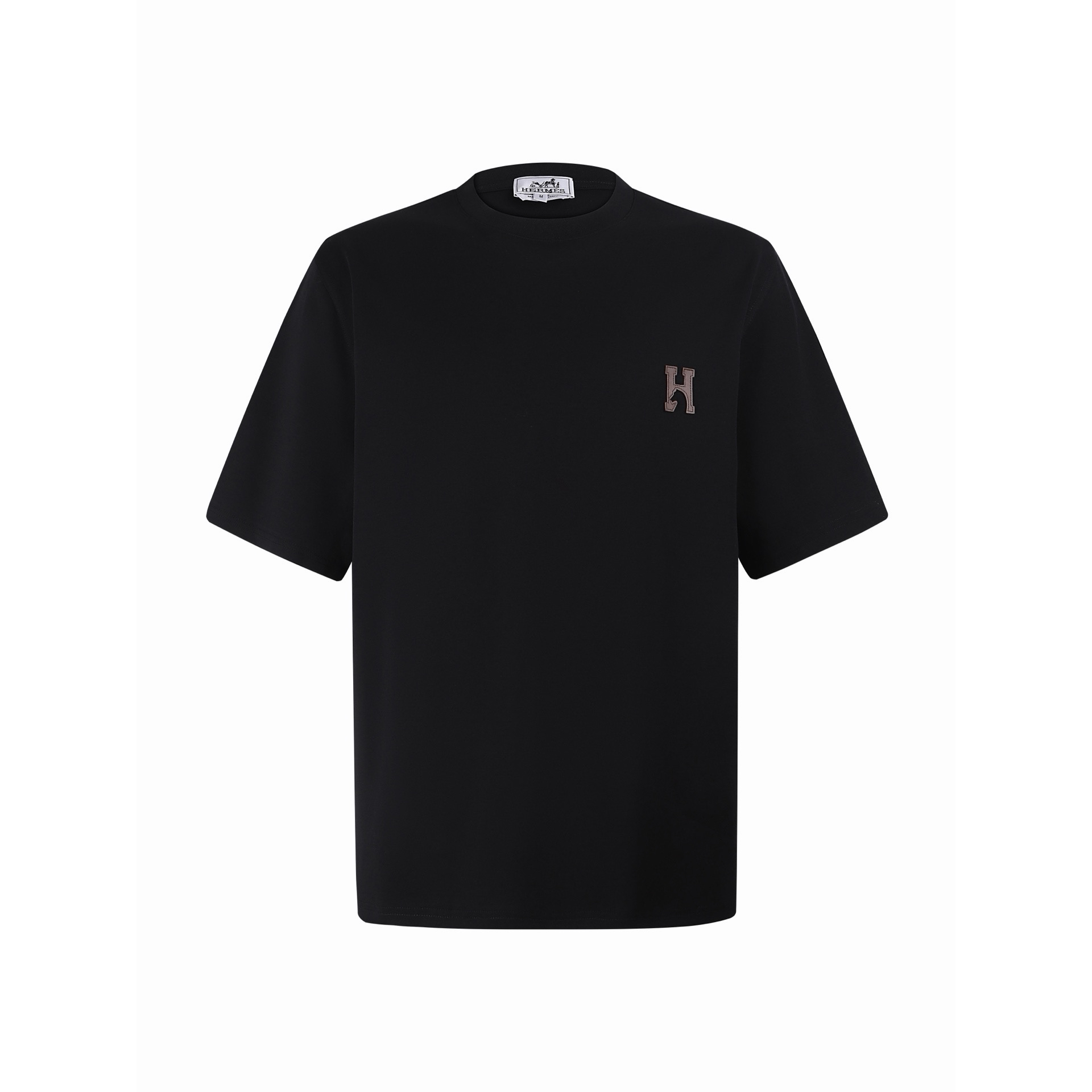 HERMES 爱马仕 皮革贴饰圆领短袖 T恤 夏款 白色 黑色 A0 