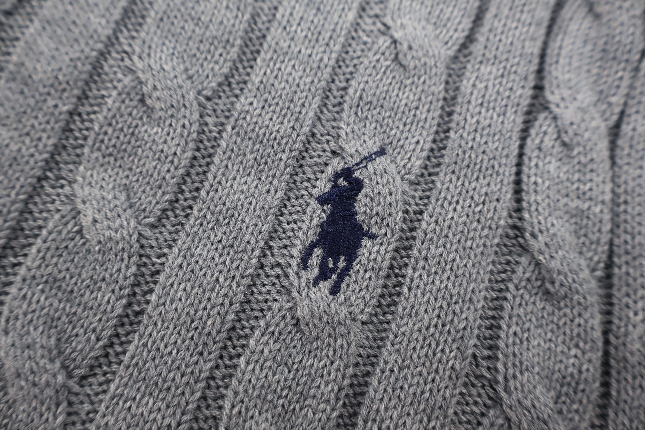 Ralph Lauren 拉夫劳伦 刺绣绞花Polo领毛衣 针织衫 外套 长袖 灰色 蓝色 B5