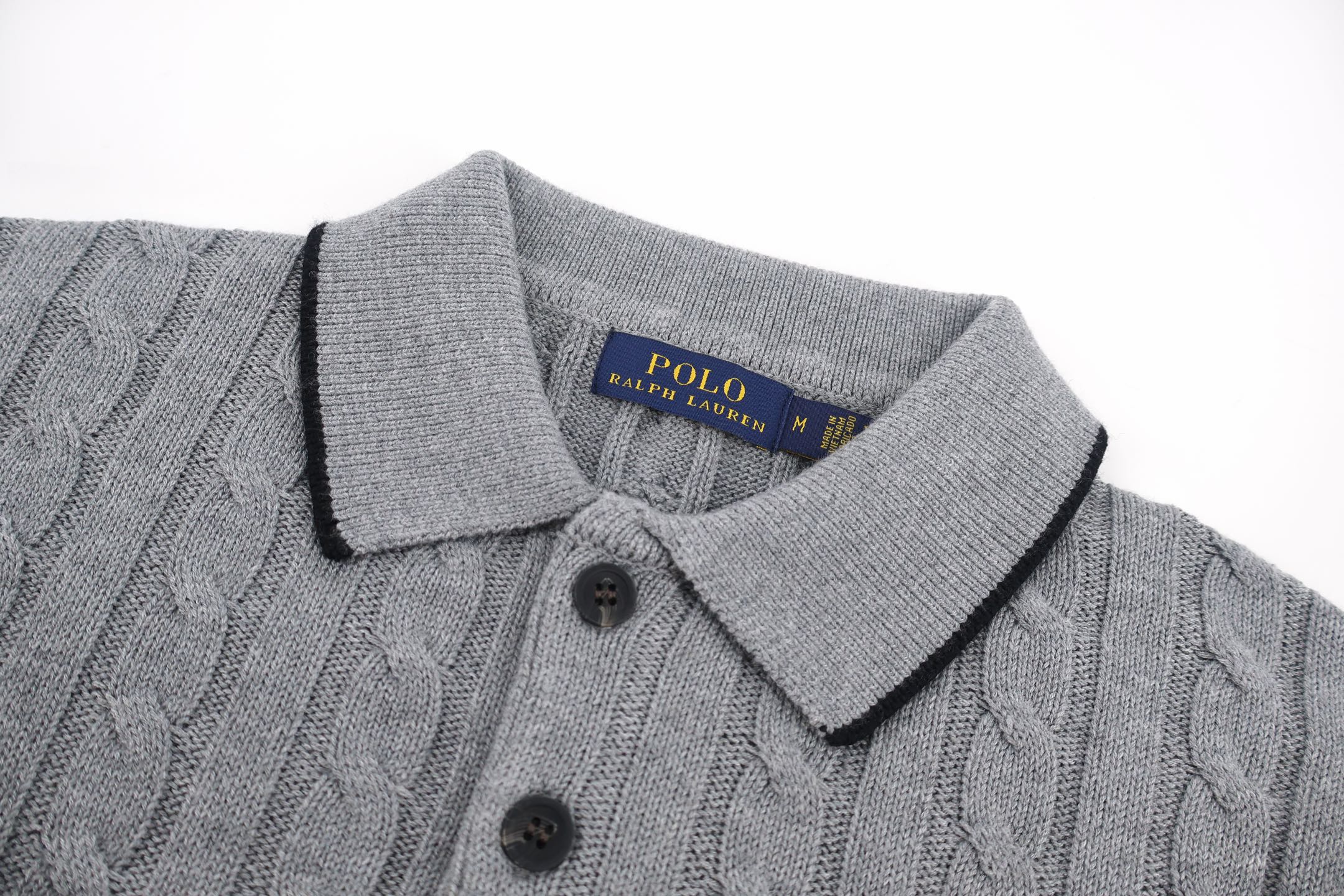 Ralph Lauren 拉夫劳伦 刺绣绞花Polo领毛衣 针织衫 外套 长袖 灰色 蓝色 B5
