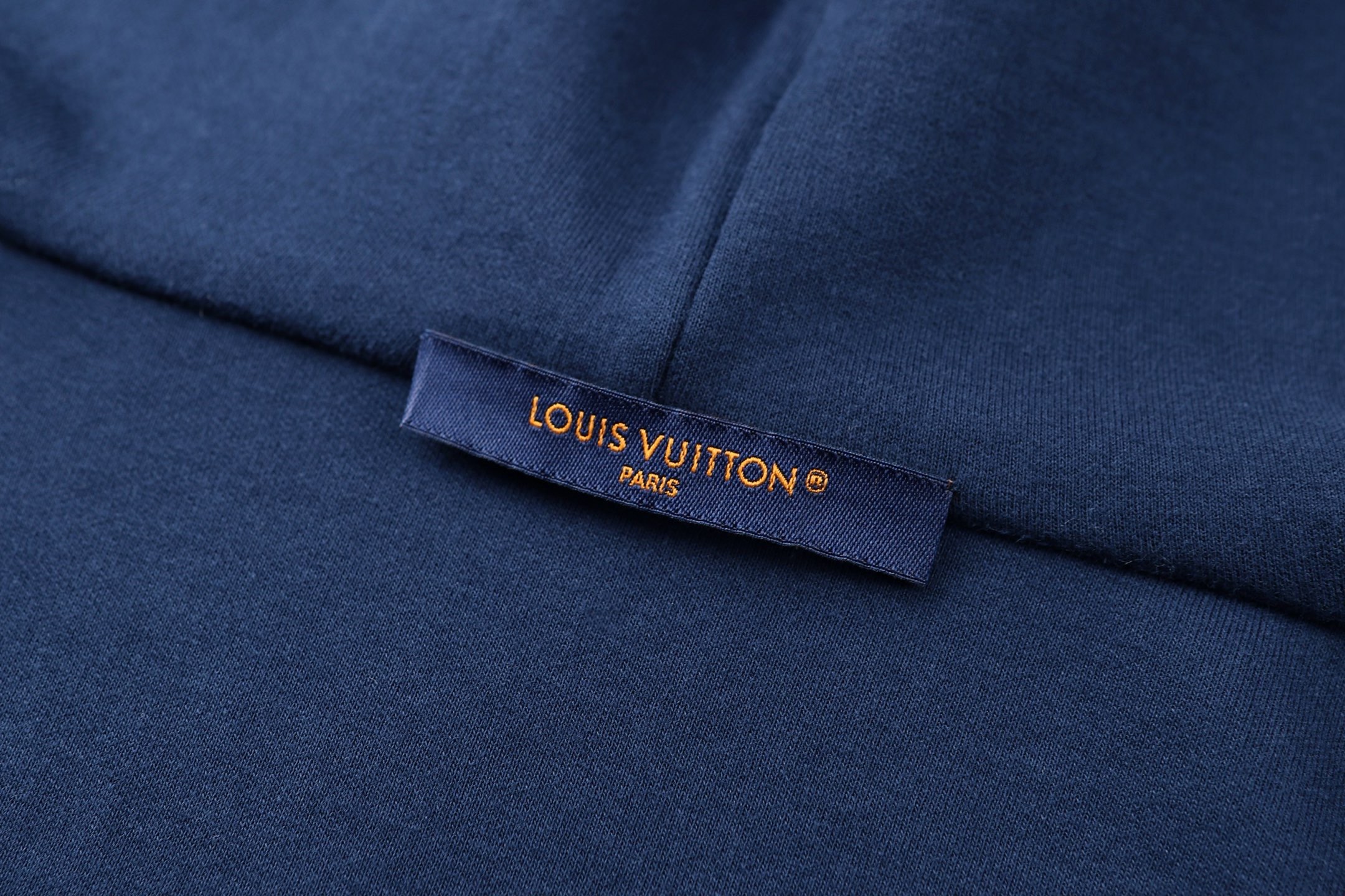 LOUIS VUITTON 路易威登 字母皮牌标识拉链连帽卫衣 帽衫 外套 长袖 藏青色 B0