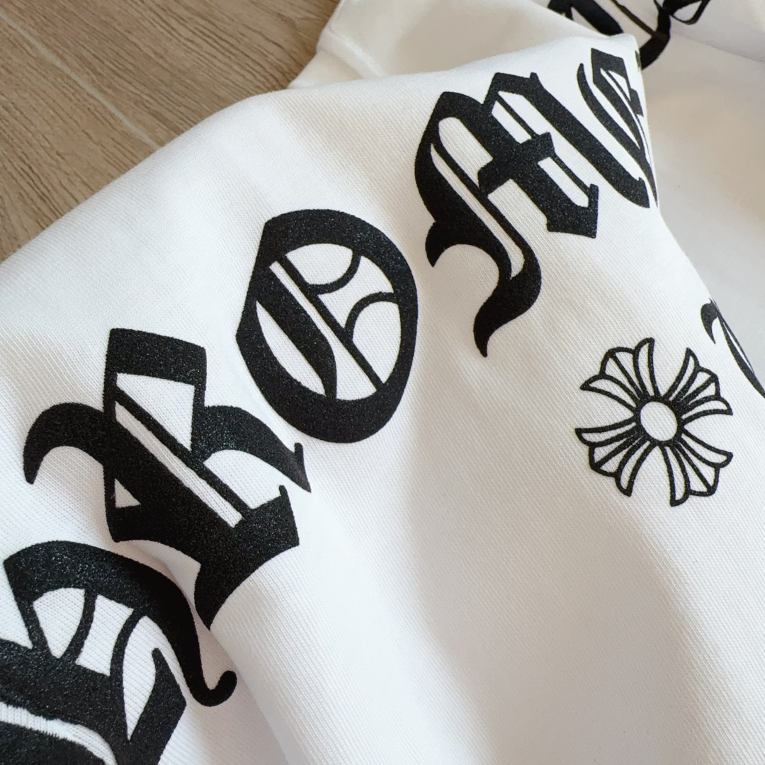 Chrome Hearts CH 克罗心 经典卷轴  背后字体  印花圆领短袖 T恤 白色 黑色 A5  
