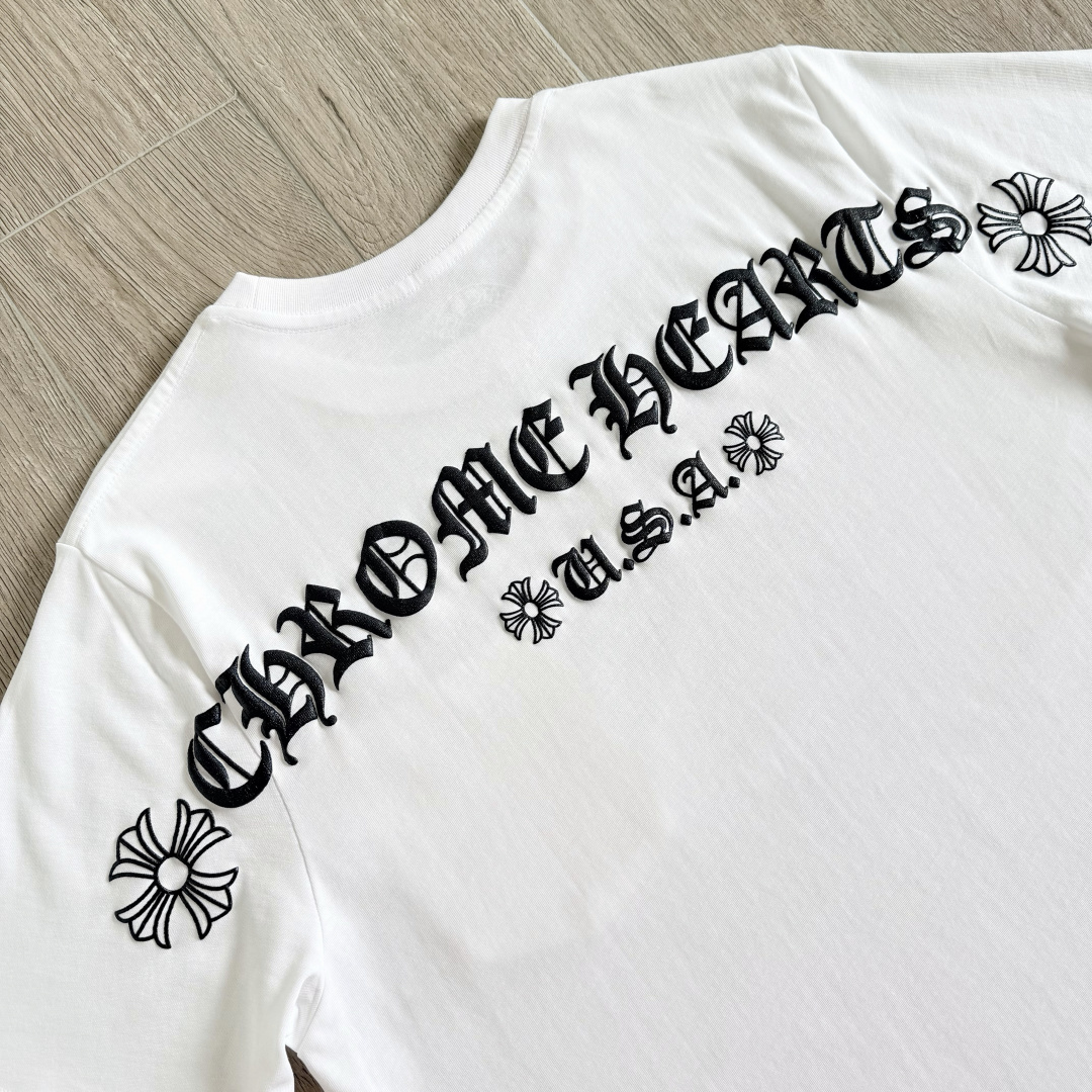 Chrome Hearts CH 克罗心 经典卷轴  背后字体  印花圆领短袖 T恤 白色 黑色 A5  