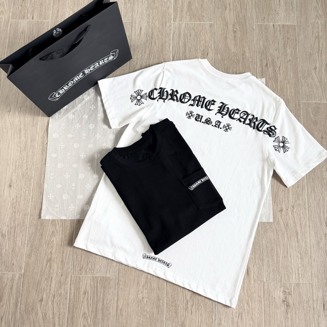 Chrome Hearts CH 克罗心 经典卷轴  背后字体  印花圆领短袖 T恤 白色 黑色 A5  