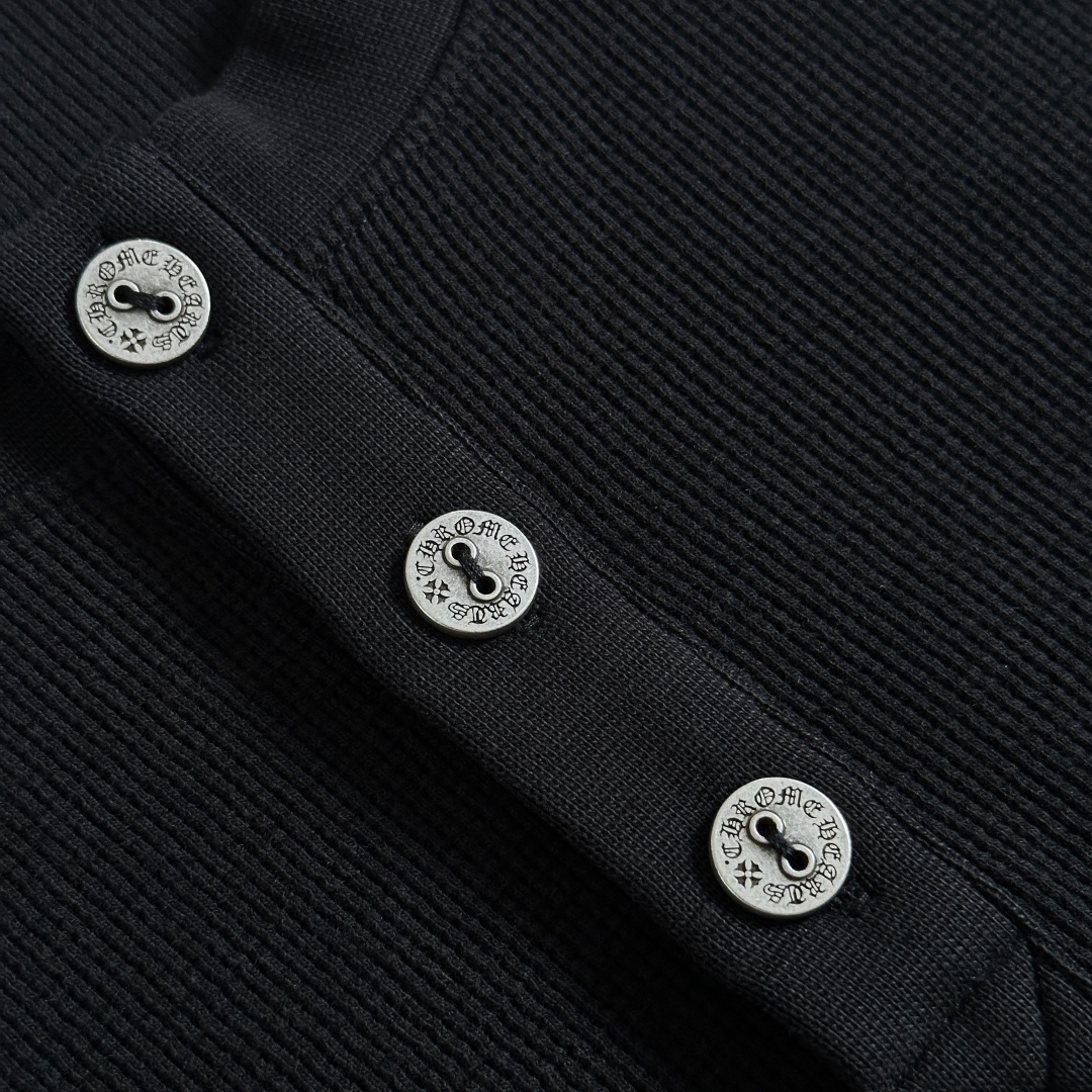 925银 Chrome Hearts CH 克罗心 十字架 刺绣 华夫格 长袖 黑色