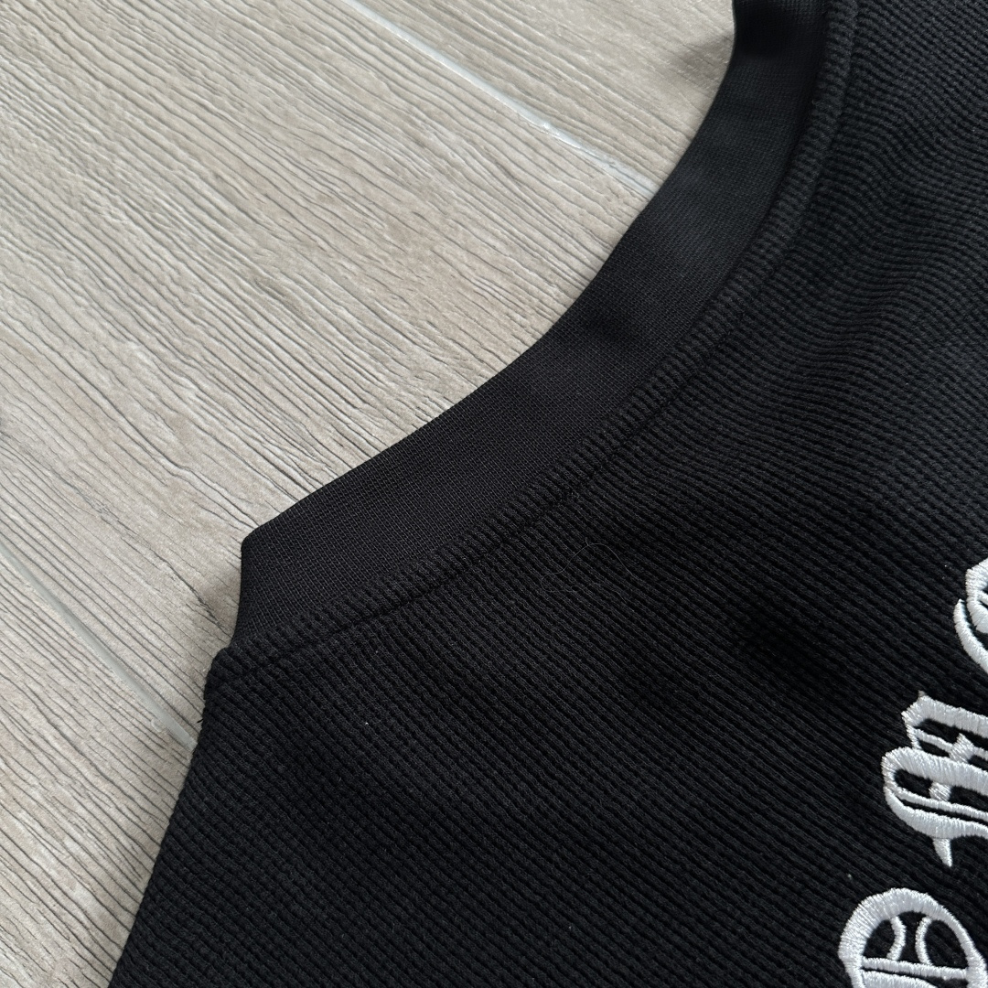 925银 Chrome Hearts CH 克罗心 十字架 刺绣 华夫格 长袖 黑色