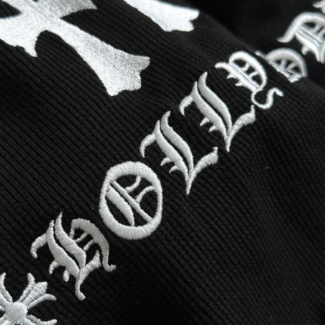 925银 Chrome Hearts CH 克罗心 十字架 刺绣 华夫格 长袖 黑色