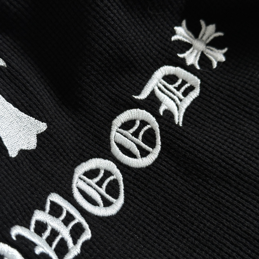 925银 Chrome Hearts CH 克罗心 十字架 刺绣 华夫格 长袖 黑色