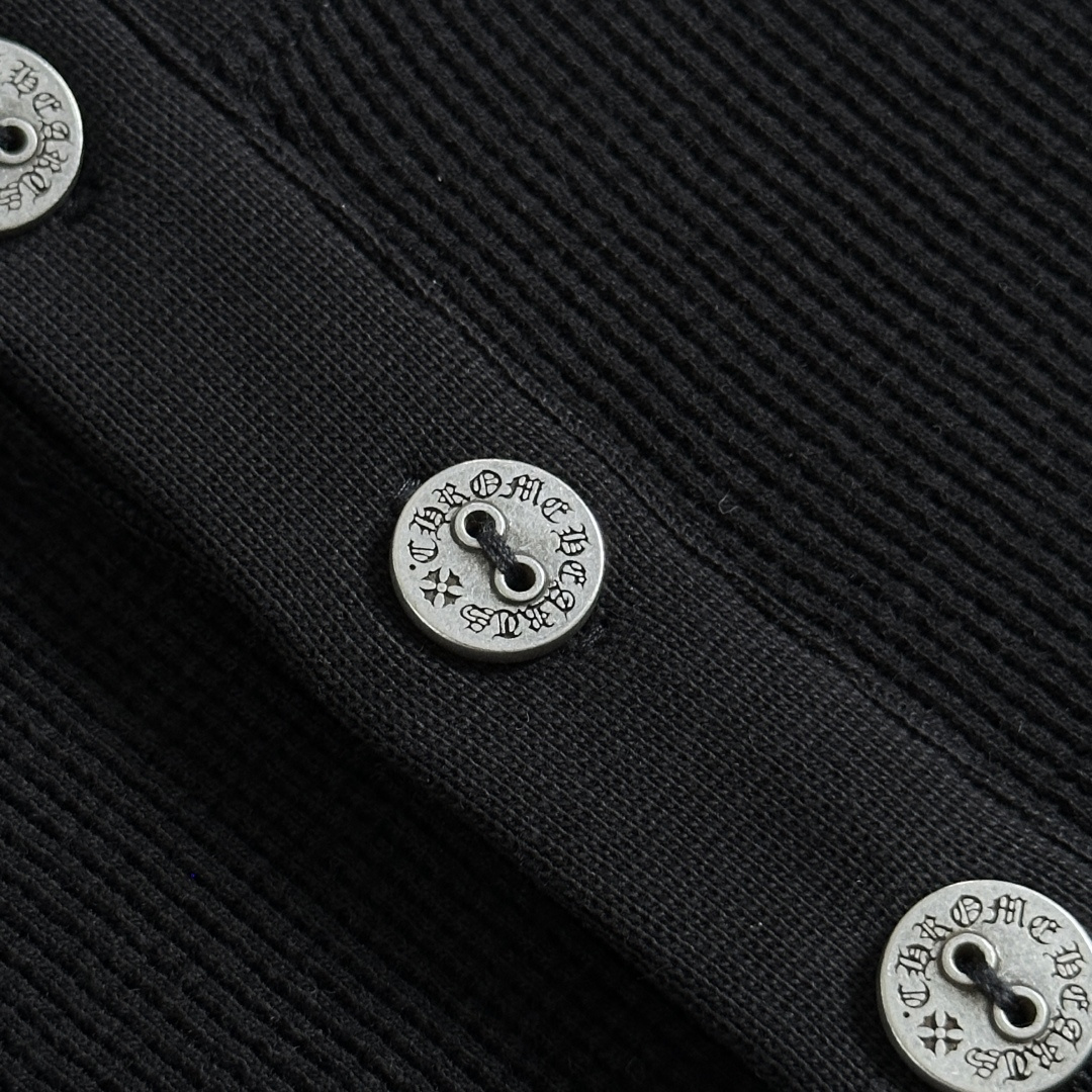925银 Chrome Hearts CH 克罗心 十字架 刺绣 华夫格 长袖 黑色