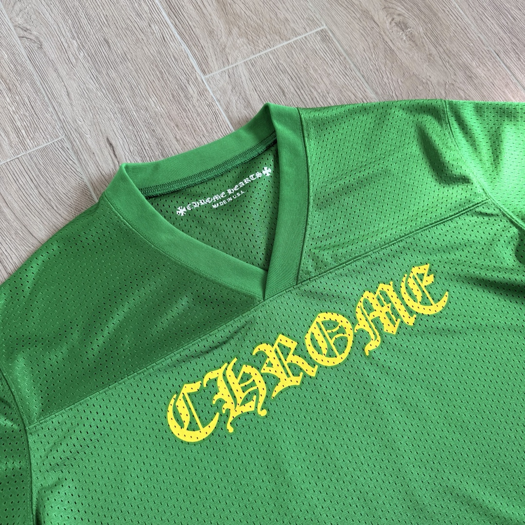 Chrome Hearts CH 克罗心 夏季 网眼冰球服 闪粉效果 短袖V领 绿色