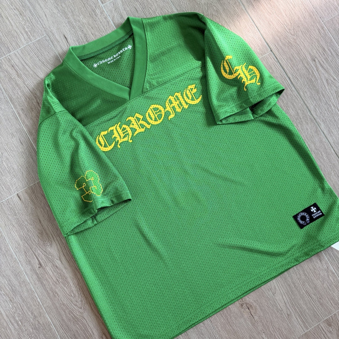 Chrome Hearts CH 克罗心 夏季 网眼冰球服 闪粉效果 短袖V领 绿色