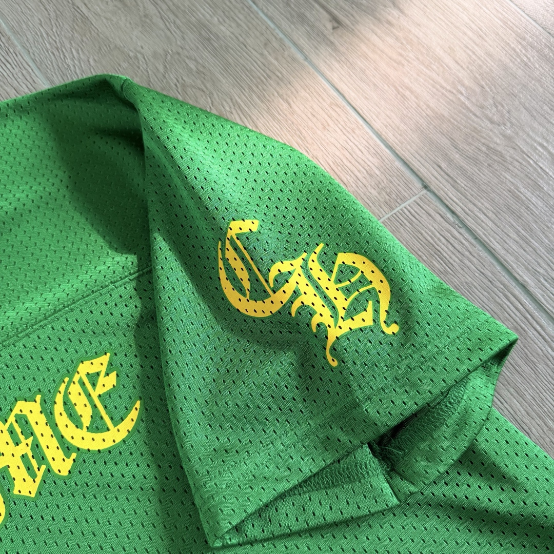 Chrome Hearts CH 克罗心 夏季 网眼冰球服 闪粉效果 短袖V领 绿色