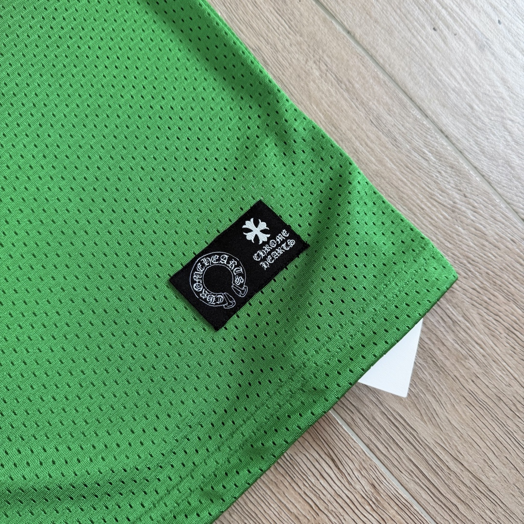 Chrome Hearts CH 克罗心 夏季 网眼冰球服 闪粉效果 短袖V领 绿色