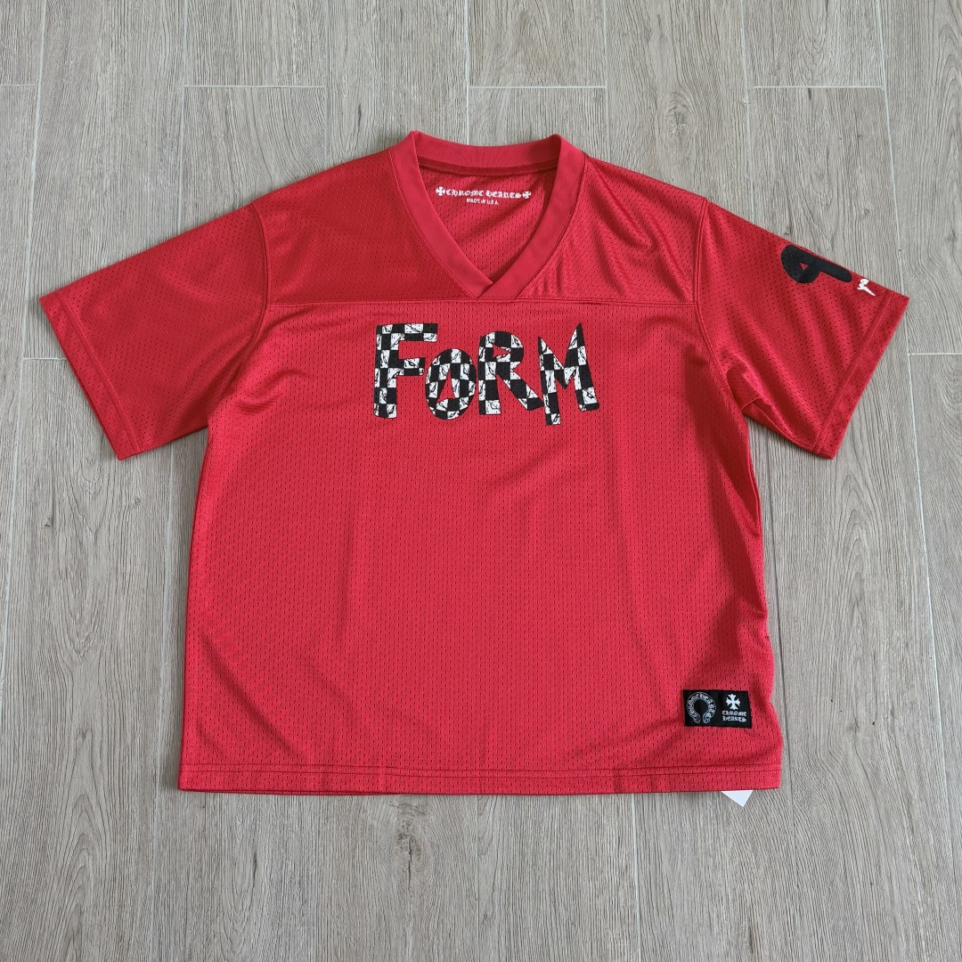 Chrome Hearts CH 克罗心 夏季 网眼冰球服 闪粉效果 短袖V领 红色
