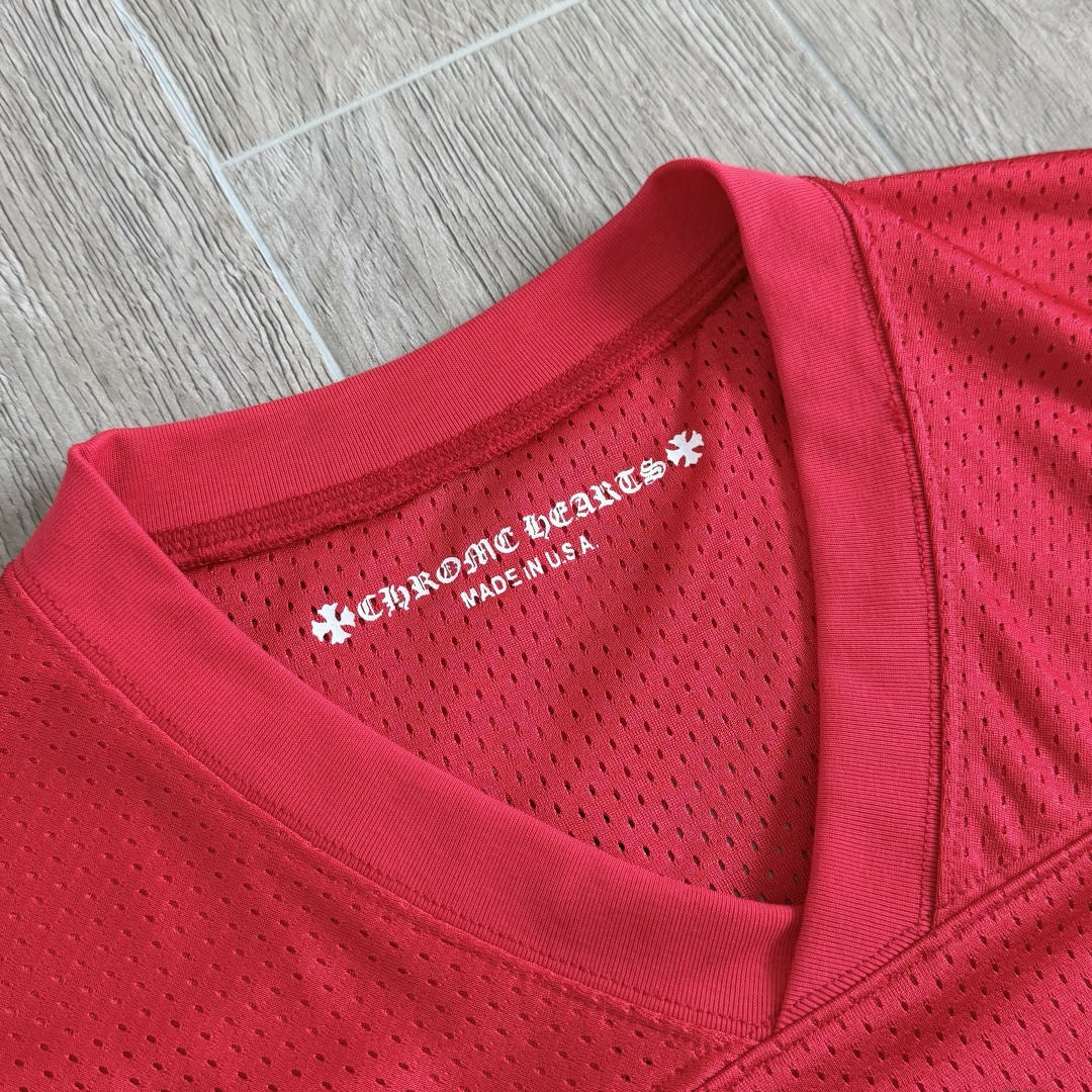 Chrome Hearts CH 克罗心 夏季 网眼冰球服 闪粉效果 短袖V领 红色