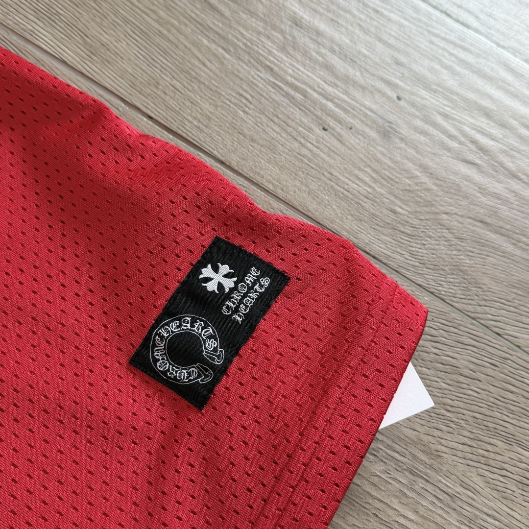 Chrome Hearts CH 克罗心 夏季 网眼冰球服 闪粉效果 短袖V领 红色