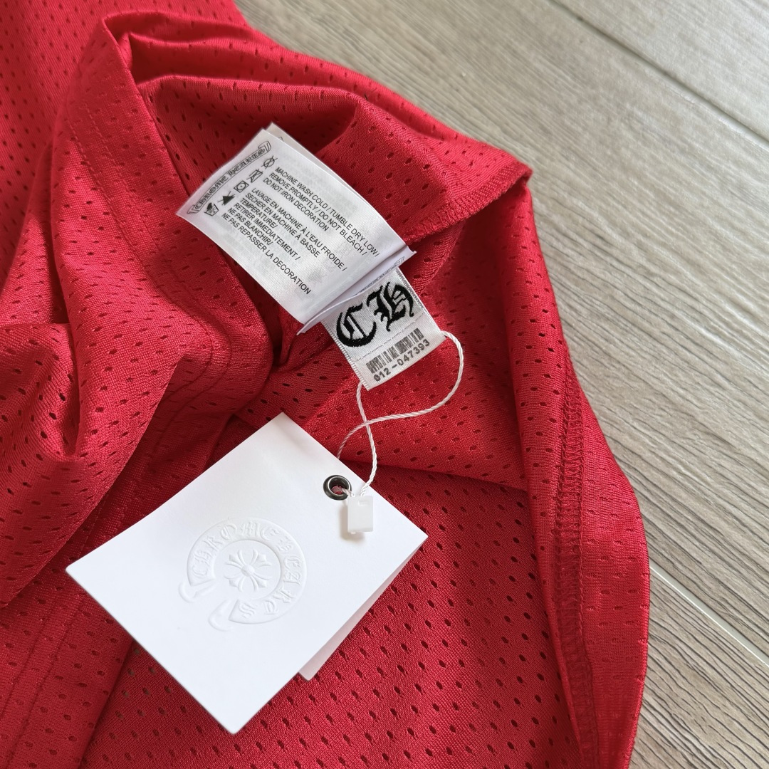 Chrome Hearts CH 克罗心 夏季 网眼冰球服 闪粉效果 短袖V领 红色