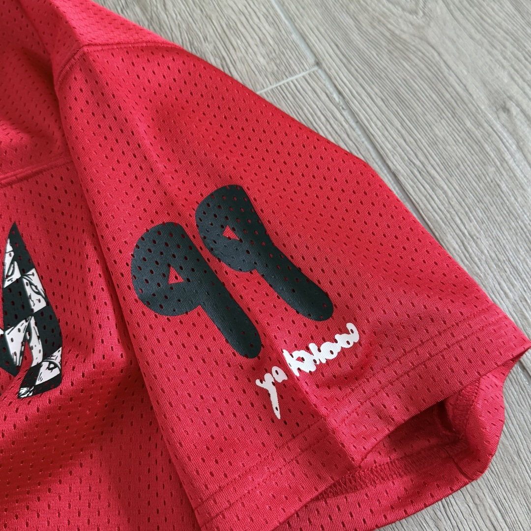 Chrome Hearts CH 克罗心 夏季 网眼冰球服 闪粉效果 短袖V领 红色