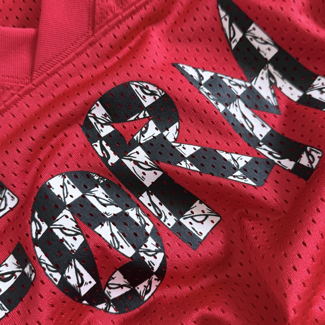 Chrome Hearts CH 克罗心 夏季 网眼冰球服 闪粉效果 短袖V领 红色