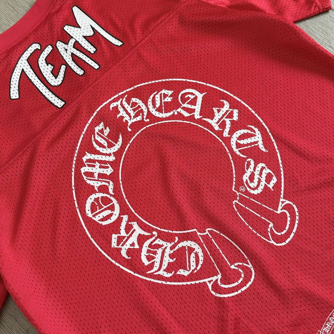 Chrome Hearts CH 克罗心 夏季 网眼冰球服 闪粉效果 短袖V领 红色