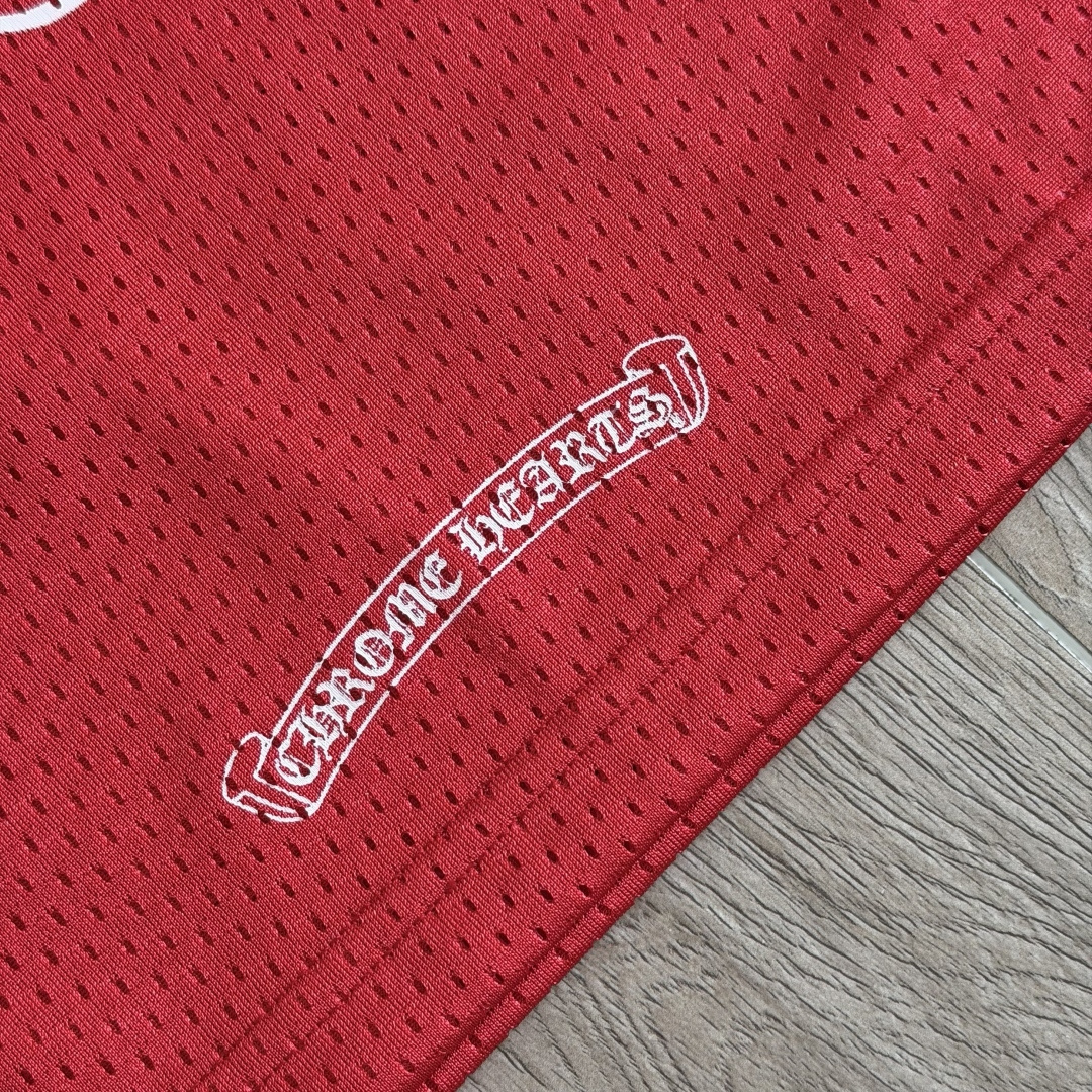 Chrome Hearts CH 克罗心 夏季 网眼冰球服 闪粉效果 短袖V领 红色