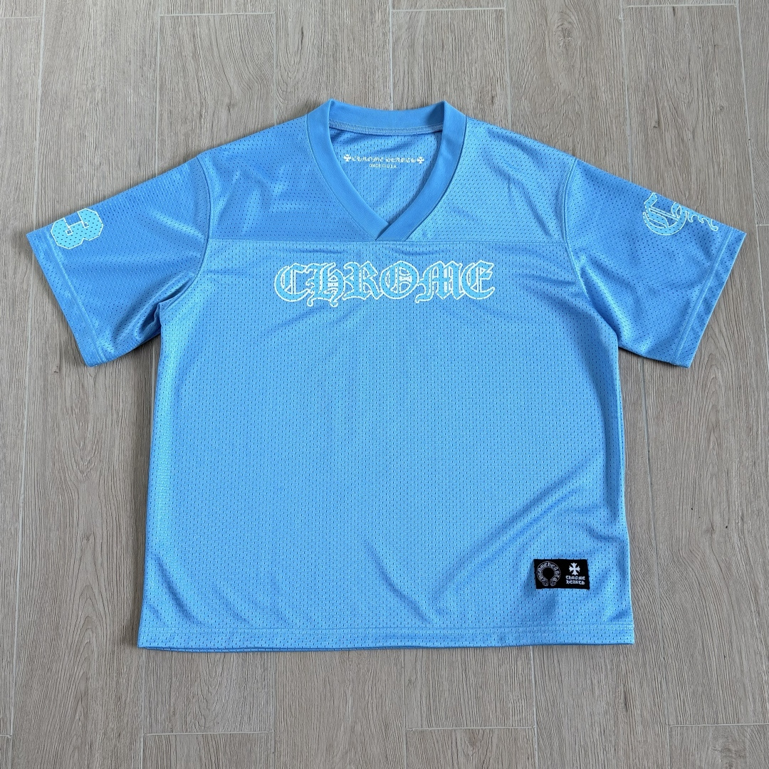 Chrome Hearts CH 克罗心 夏季 网眼冰球服 闪粉效果 短袖V领 蓝色