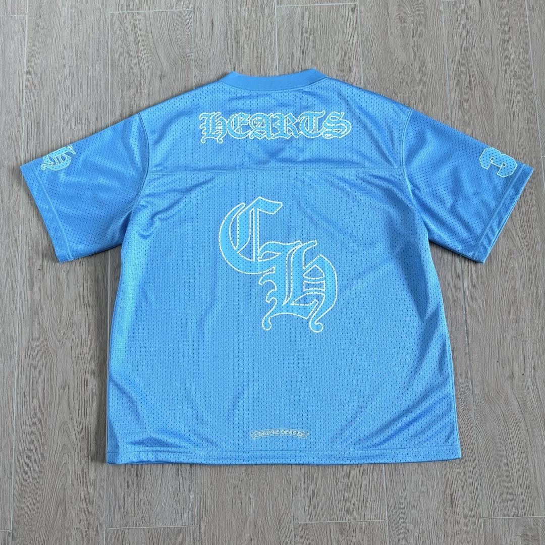 Chrome Hearts CH 克罗心 夏季 网眼冰球服 闪粉效果 短袖V领 蓝色