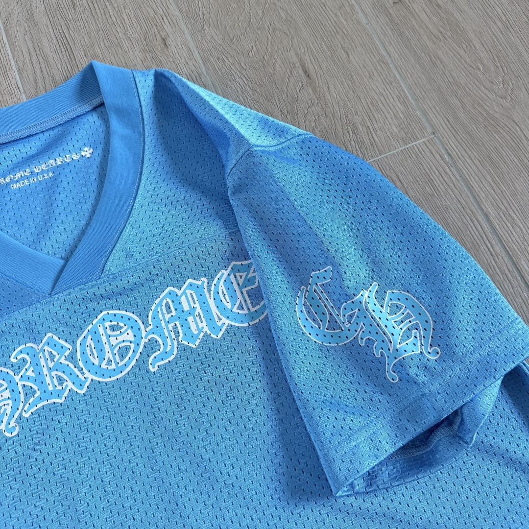 Chrome Hearts CH 克罗心 夏季 网眼冰球服 闪粉效果 短袖V领 蓝色