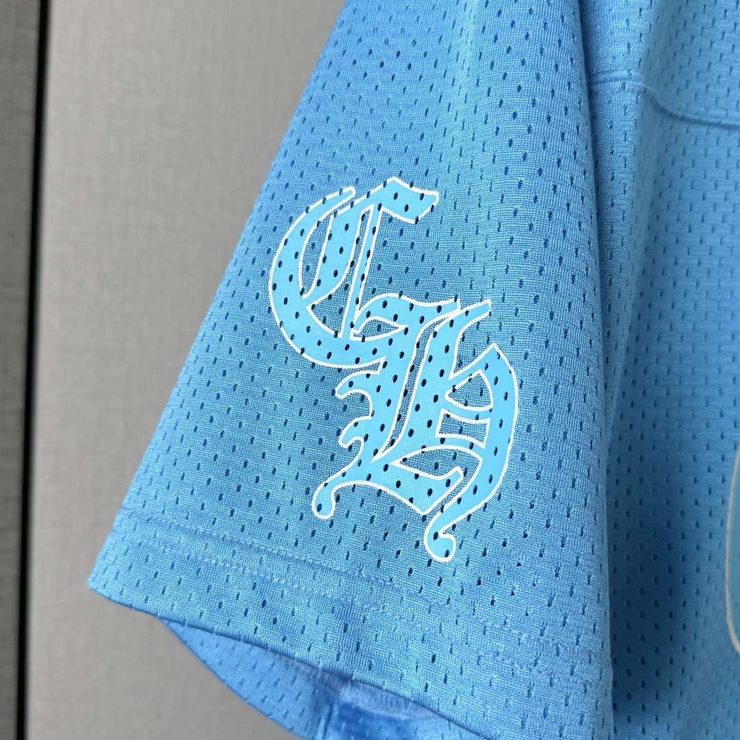 Chrome Hearts CH 克罗心 夏季 网眼冰球服 闪粉效果 短袖V领 蓝色