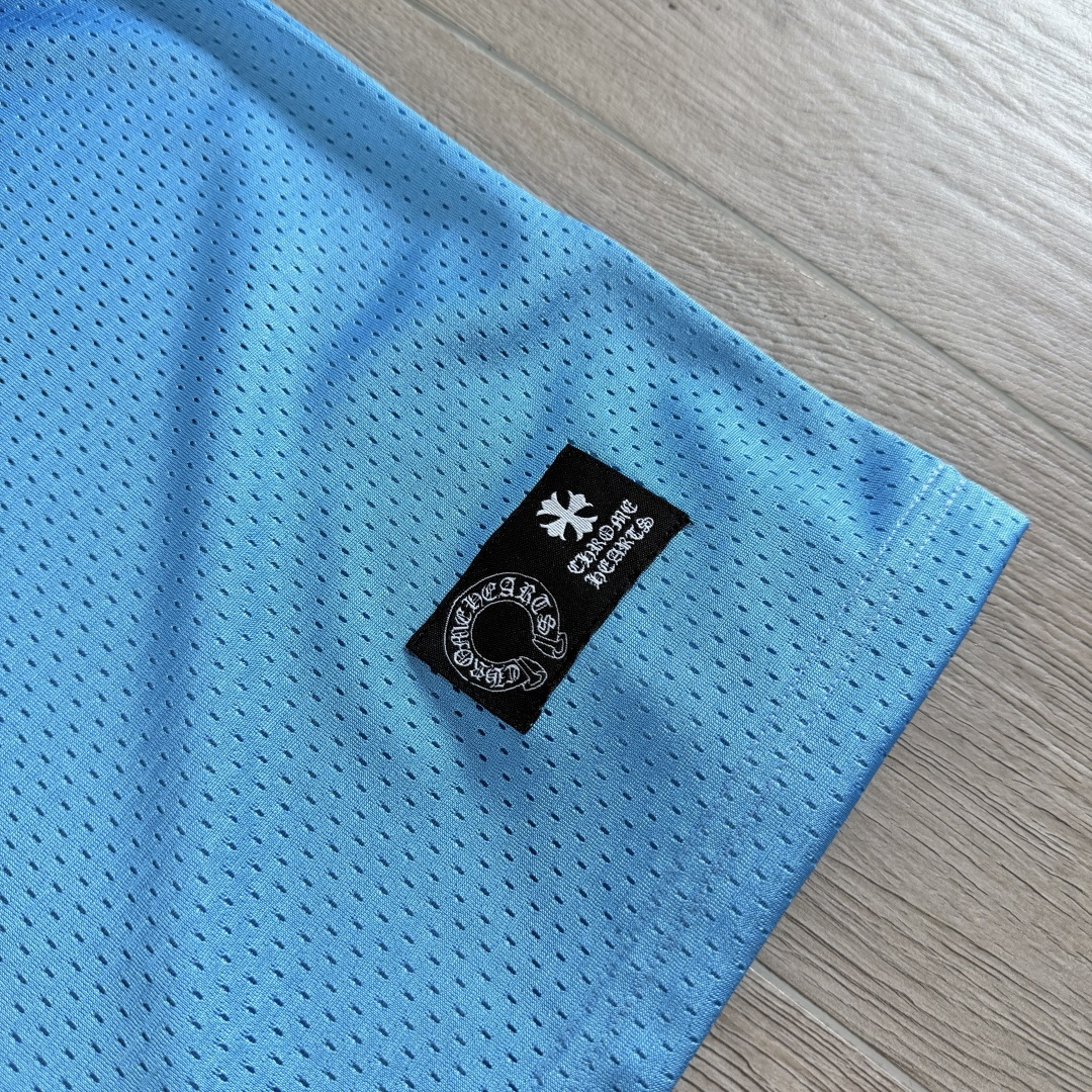 Chrome Hearts CH 克罗心 夏季 网眼冰球服 闪粉效果 短袖V领 蓝色
