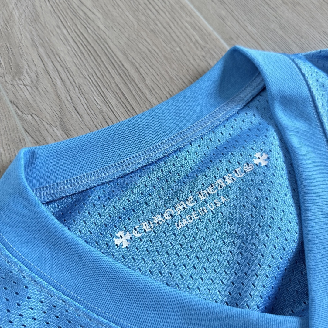 Chrome Hearts CH 克罗心 夏季 网眼冰球服 闪粉效果 短袖V领 蓝色