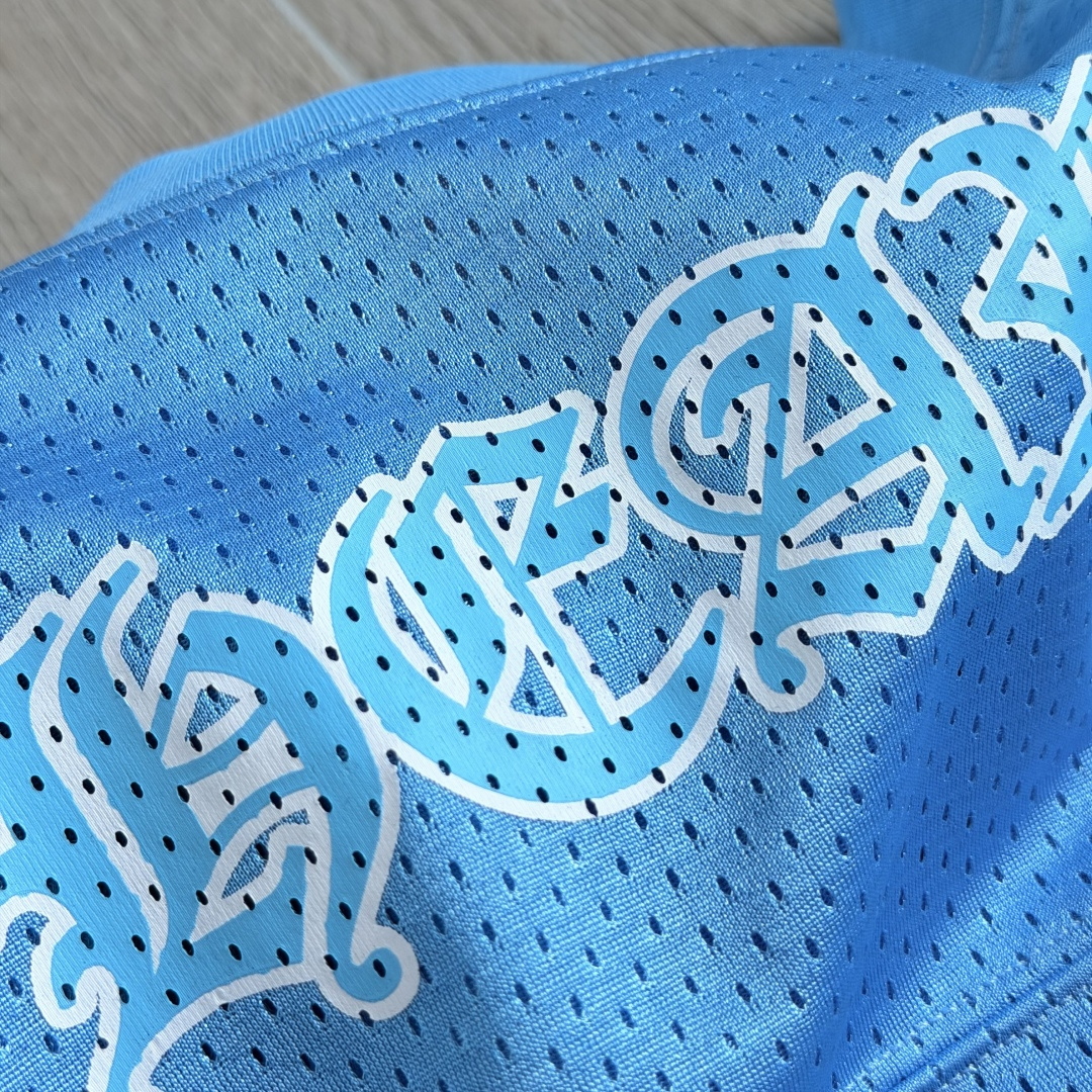 Chrome Hearts CH 克罗心 夏季 网眼冰球服 闪粉效果 短袖V领 蓝色