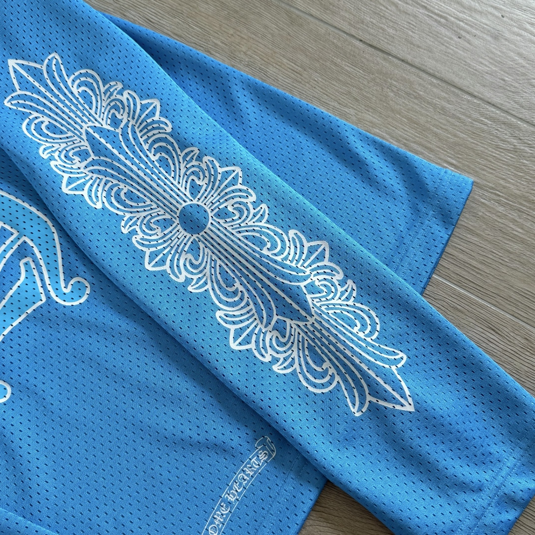 Chrome Hearts CH 克罗心 夏季 网眼冰球服 闪粉效果 长袖 V领 蓝色