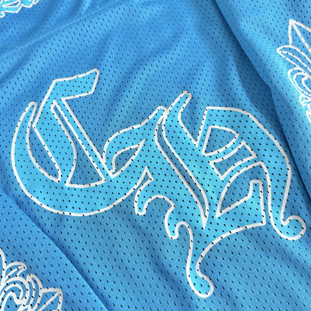 Chrome Hearts CH 克罗心 夏季 网眼冰球服 闪粉效果 长袖 V领 蓝色