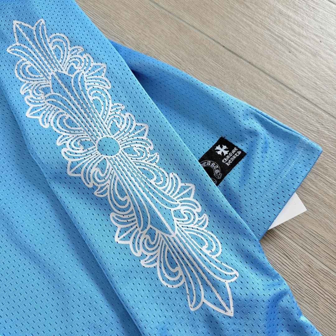Chrome Hearts CH 克罗心 夏季 网眼冰球服 闪粉效果 长袖 V领 蓝色