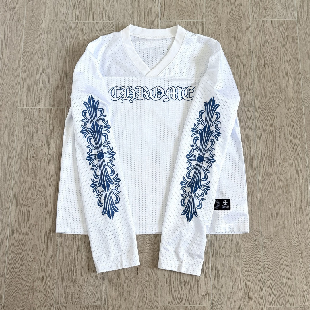 Chrome Hearts CH 克罗心 夏季 网眼冰球服 闪粉效果 长袖 V领 白色