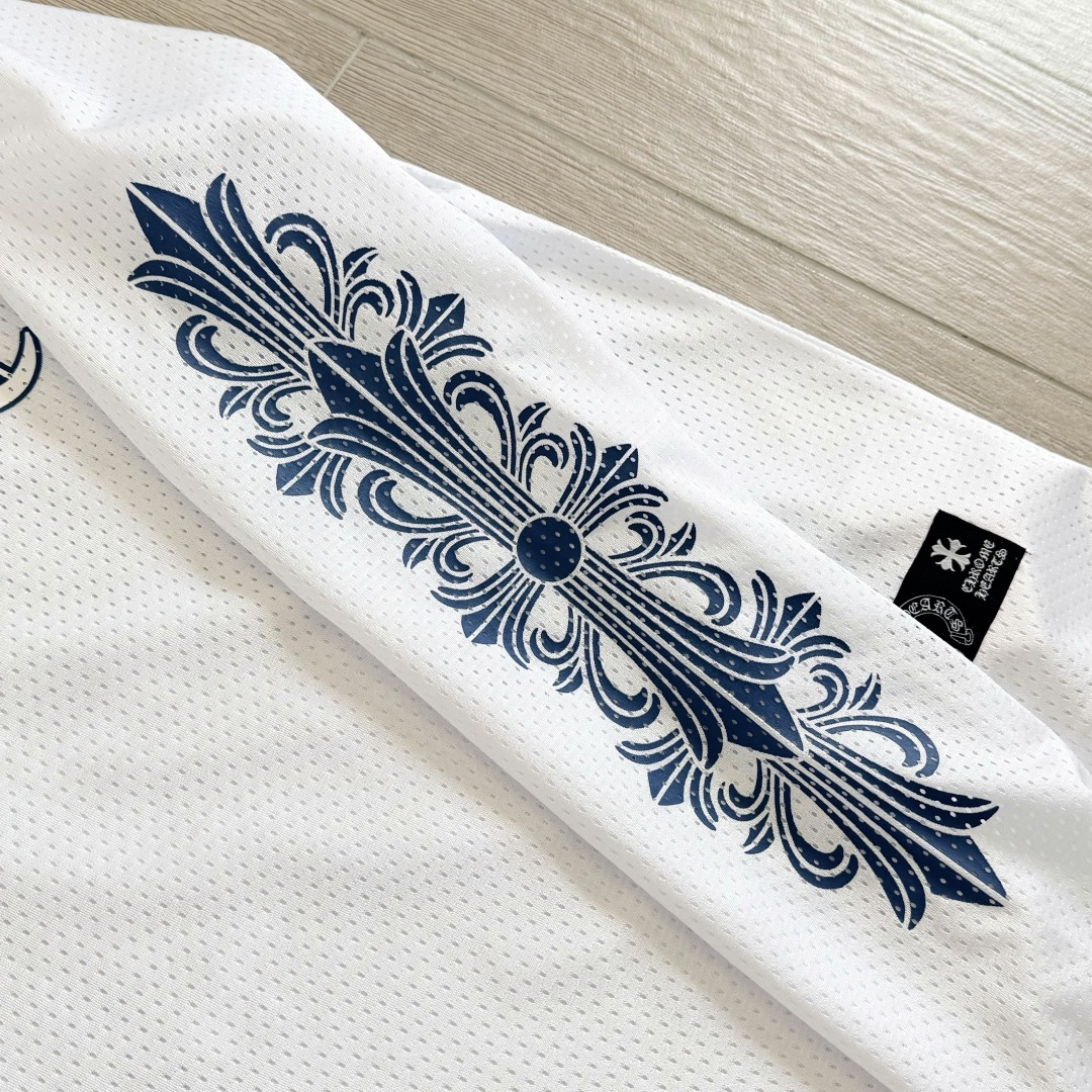 Chrome Hearts CH 克罗心 夏季 网眼冰球服 闪粉效果 长袖 V领 白色