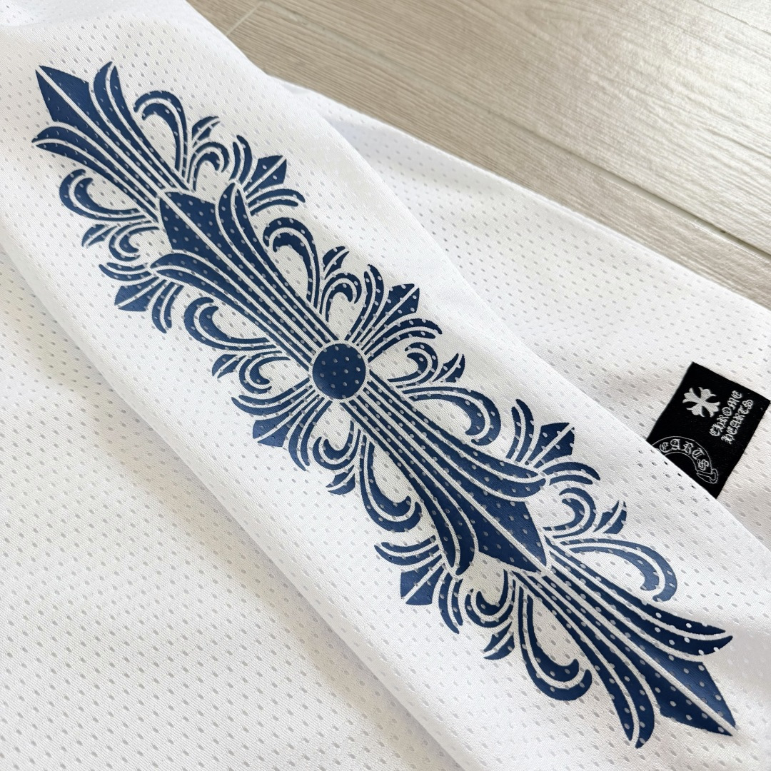Chrome Hearts CH 克罗心 夏季 网眼冰球服 闪粉效果 长袖 V领 白色