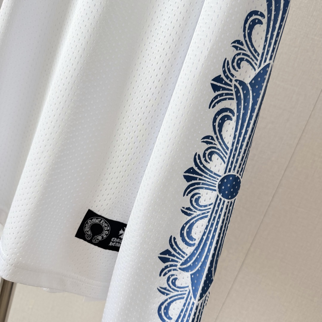 Chrome Hearts CH 克罗心 夏季 网眼冰球服 闪粉效果 长袖 V领 白色