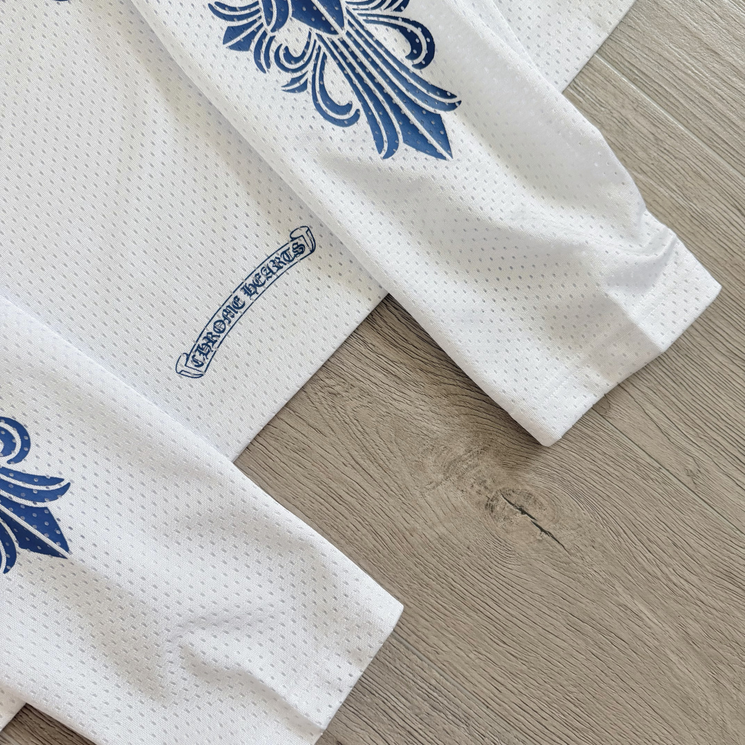 Chrome Hearts CH 克罗心 夏季 网眼冰球服 闪粉效果 长袖 V领 白色