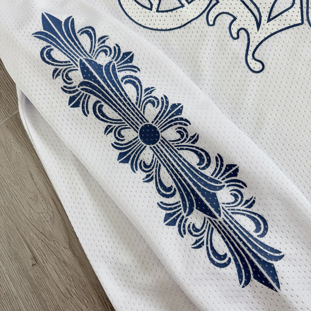 Chrome Hearts CH 克罗心 夏季 网眼冰球服 闪粉效果 长袖 V领 白色