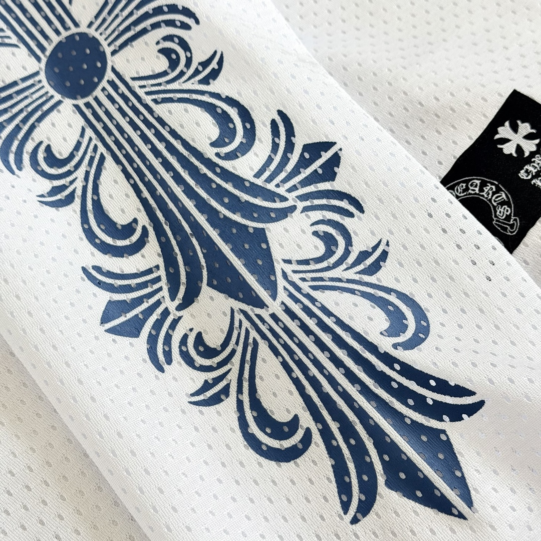 Chrome Hearts CH 克罗心 夏季 网眼冰球服 闪粉效果 长袖 V领 白色